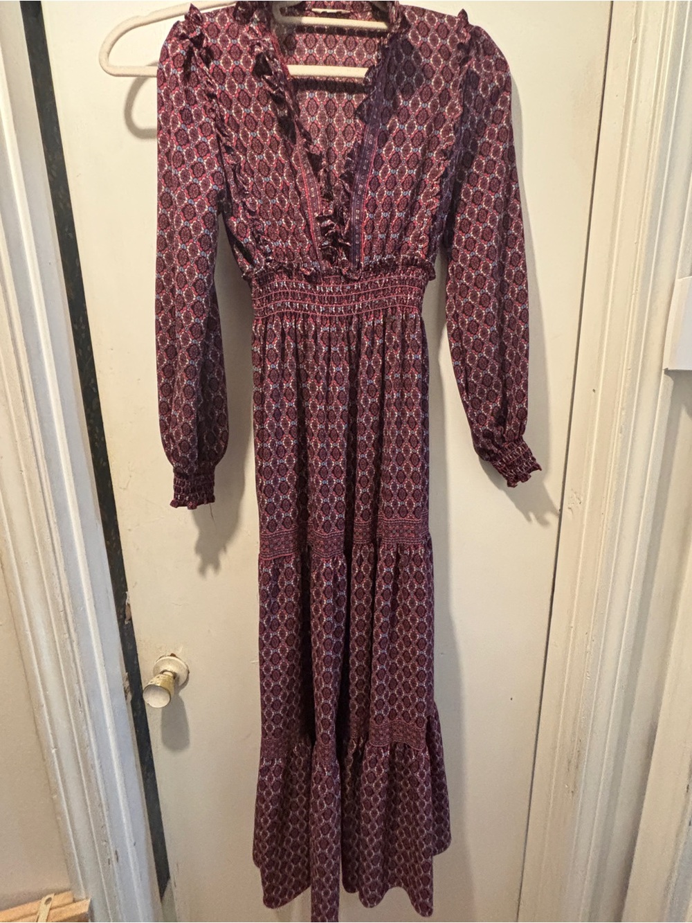 Max Studio Burgundy Patterned Long Sleeve Maxi Dress